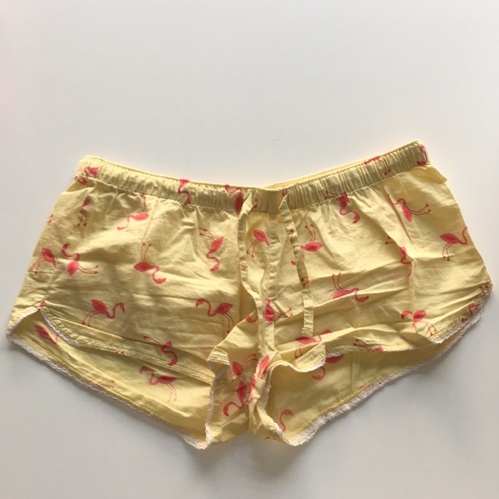 Light yellow with pink flamingoes - sleep shorts